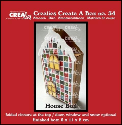 Crealies - Stanzschablone "No. 34 Flat Box House with Door, Window and Snow" Create A Box Dies