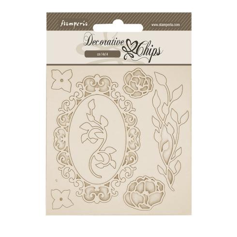Stamperia - Holzteile 14x14 cm "Frame with Flowers" Decorative Chips