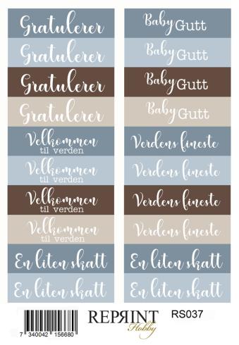 Preview: Reprint - Aufkleber "Happiness Baby Boy" Sticker 10x21cm - 3 Bogen