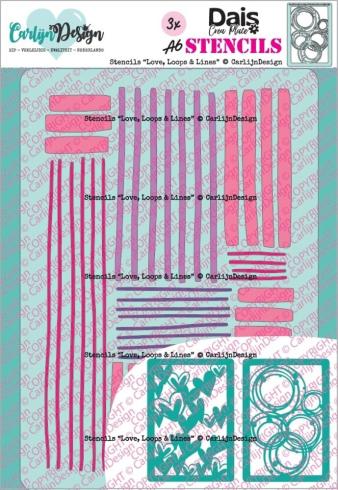 Preview: Carlijn Design - Schablone A6 "Love, Loops & Lines" Stencil