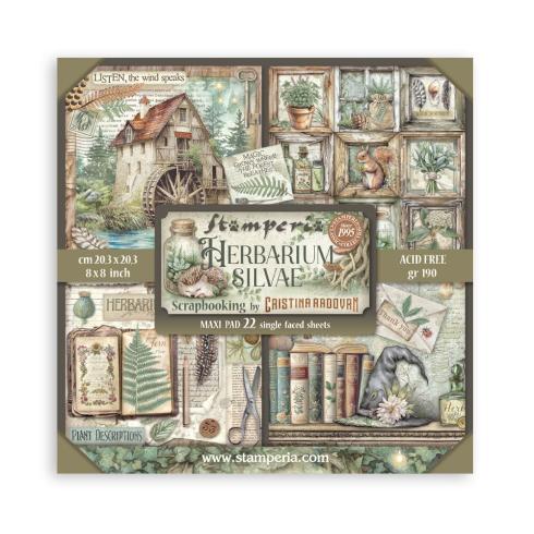 Stamperia - Designpapier "Herbarium Silvae" Maxi Paper Pack 8x8 Inch - 22 Bogen
