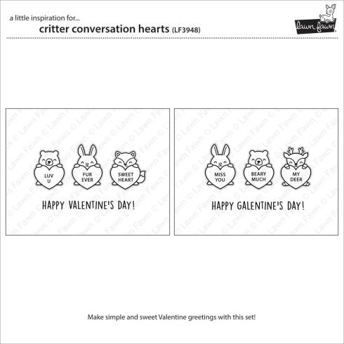 Preview: Lawn Fawn - Stempelset "Critter Conversation Hearts" Clear Stamps