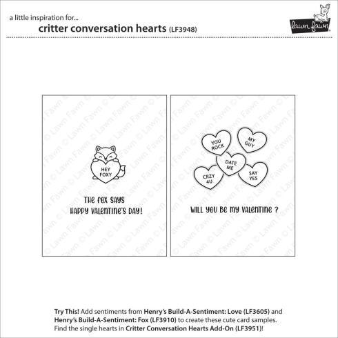 Preview: Lawn Fawn - Stempelset "Critter Conversation Hearts" Clear Stamps
