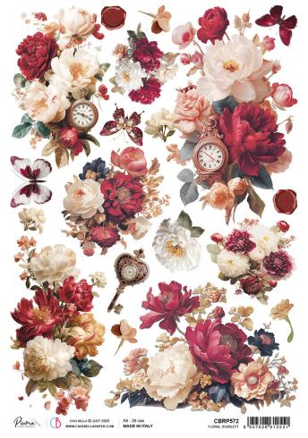 Ciao Bella - Decopatch Papier "Floral Scarlett" Rice Paper A4 - 5 Bogen