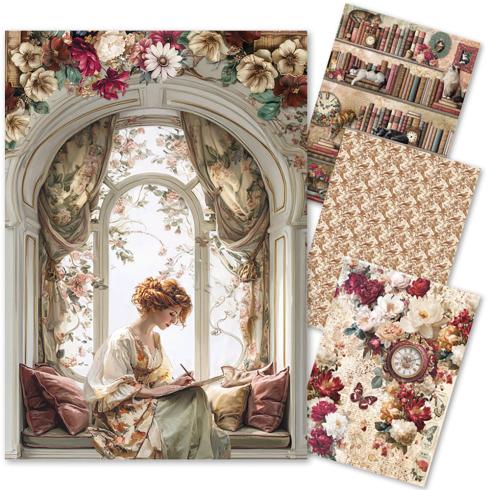 Ciao Bella - Decopatch Papier "Book Lovers" Mixed Media Rice Paper A4 - 4 Bogen