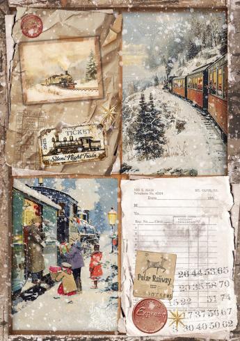 Preview: Ciao Bella - Decopatch Papier "Polar Railway" Mixed Media Rice Paper A5 - 8 Bogen