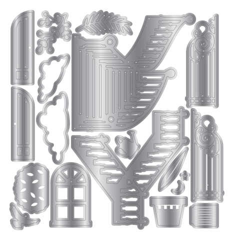 Crafters Companion - Stempelset, Stanzschablone & Schablone "Staircase Scene" Stamp, Dies & Stencil