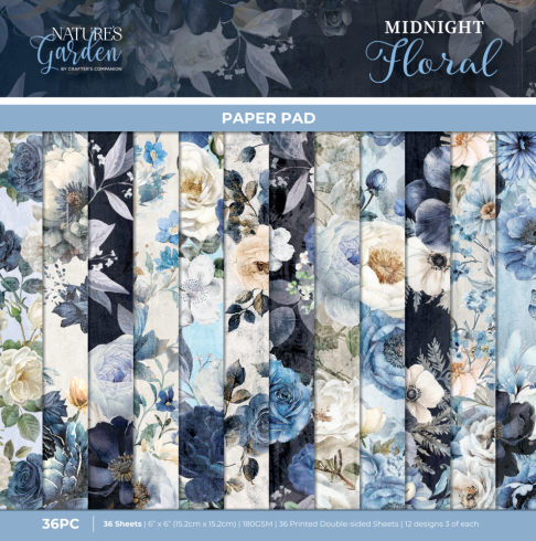 Crafters Companion - Designpapier "Midnight Floral" Paper Pack 6x6 Inch - 36 Bogen