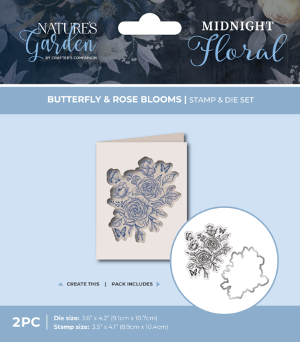 Crafters Companion - Stempelset & Stanzschablone "Butterfly & Rose Blooms" Stamp & Dies