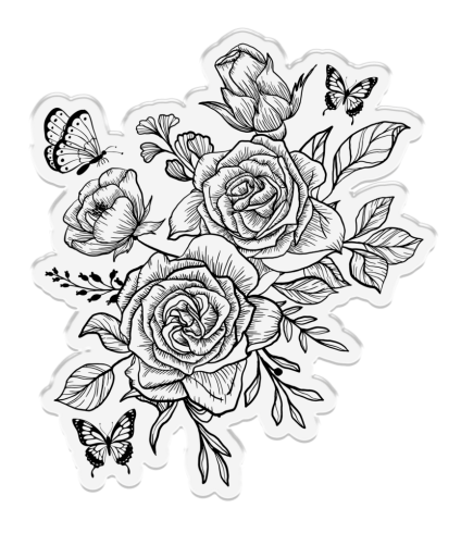 Preview: Crafters Companion - Stempelset & Stanzschablone "Butterfly & Rose Blooms" Stamp & Dies