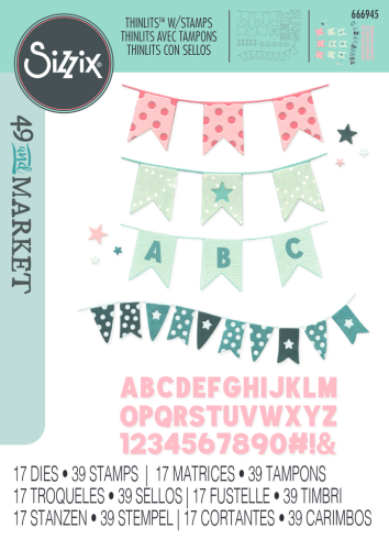 Sizzix - Stanzschablone & Stempelset "Banner Bash" Thinlits Craft Dies & Clear Stamps by 49 and Market