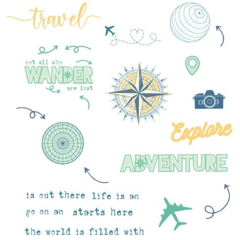 Preview: Sizzix - Stanzschablone & Stempelset "Wanderlust Explorer" Thinlits Craft Dies & Clear Stamps by 49 and Market