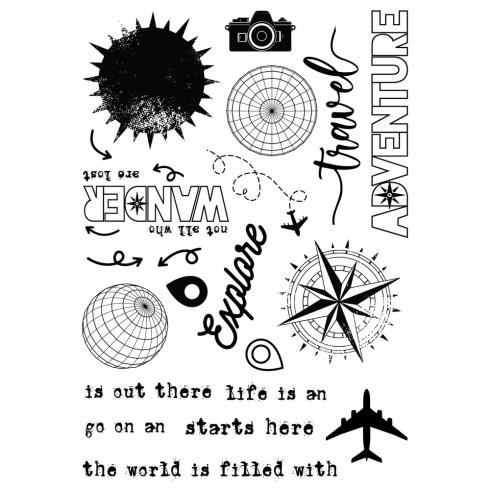 Preview: Sizzix - Stanzschablone & Stempelset "Wanderlust Explorer" Thinlits Craft Dies & Clear Stamps by 49 and Market