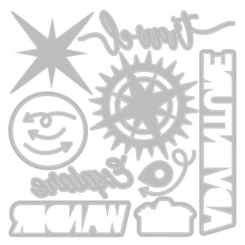 Preview: Sizzix - Stanzschablone & Stempelset "Wanderlust Explorer" Thinlits Craft Dies & Clear Stamps by 49 and Market