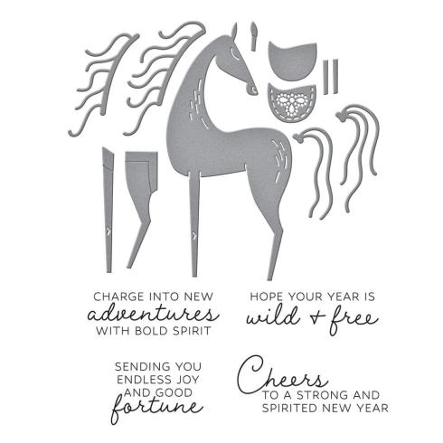 Preview: Spellbinders - Stempelset & Stanzschablone "Good Fortune Horse" Clear Stamps & Dies