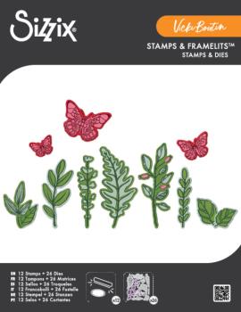 Sizzix - Stanzschablone & Stempelset "Greenery Layers #1" Framelits Craft Dies & Clear Stamps by Vicki Boutin