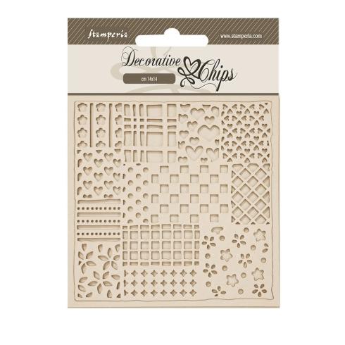 Stamperia - Holzteile 14x14 cm "Patchwork Pattern" Decorative Chips