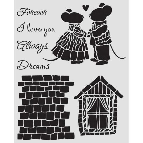 Preview: Stamperia - Schablone 20x25cm "House and Mice" Stencil