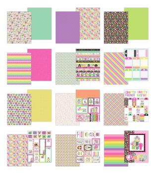 Preview: Doodlebug Design - Designpapier "Color Me Crafty" Paper Pack 6x8 Inch - 24 Bogen