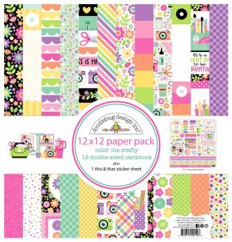 Doodlebug Design - Designpapier  "Color Me Crafty " Paper Pack 12x12 Inch - 12 Bogen