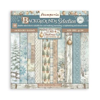 Stamperia - Designpapier "White Christmas Background Selection by Cristina Radovan" Maxi Paper Pack 8x8 Inch - 10 Bogen