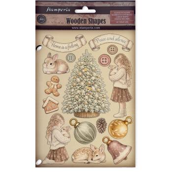 Stamperia - Holzteile A5 "White Christmas Colored Wooden Shapes by Cristina Radovan" Wooden Shapes