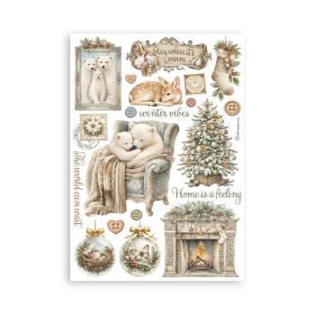 Stamperia - Washi Papier "White Christmas by Cristina Radovan" Washi Pad 14,8x21cm - 8 Bogen