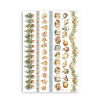 Stamperia - Washi Papier "White Christmas by Cristina Radovan" Washi Pad 14,8x21cm - 8 Bogen