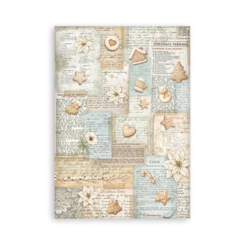 Stamperia - Washi Papier "White Christmas by Cristina Radovan" Washi Pad 14,8x21cm - 8 Bogen