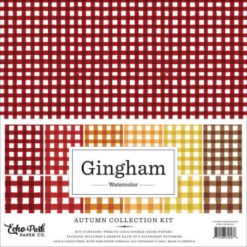 Echo Park - Designpapier "Watercolor Gingham Autumn" Collection Kit 12x12 Inch - 12 Bogen