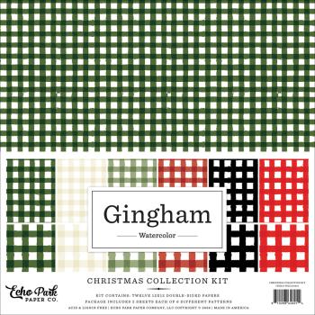 Echo Park - Designpapier "Watercolor Gingham Christmas" Collection Kit 12x12 Inch - 12 Bogen