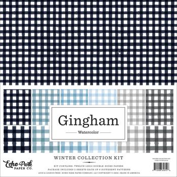 Echo Park - Designpapier "Watercolor Gingham Winter" Collection Kit 12x12 Inch - 12 Bogen