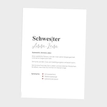 Definitionsposter "Schwester 1" | Geschenkidee | Personalisiert  | individuelles Bild | Wörterbuch