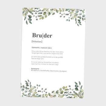 Definitionsposter "Bruder 2" | Geschenkidee | Personalisiert  | individuelles Bild | Wörterbuch