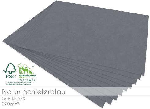 Cardstock "Natur" - Bastelpapier 270g/m² DIN A4 in natur schieferblau - 25 Bogen