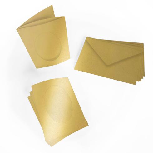 Passepartoutkarte mit ovalem Ausschnitt und Briefumschlag, DIN C6 in metallic gold