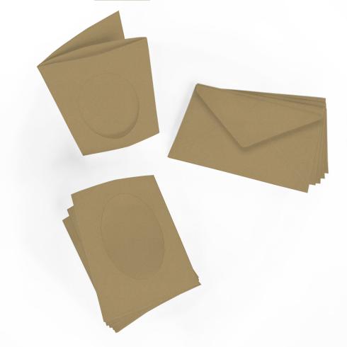 Passepartoutkarte mit ovalem Ausschnitt und Briefumschlag, DIN C6 in kraft recycling natur