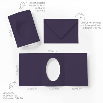 Passepartoutkarte mit ovalem Ausschnitt und Briefumschlag, DIN C6 in aubergine
