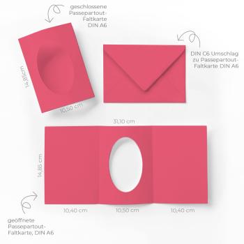 Passepartoutkarte mit ovalem Ausschnitt und Briefumschlag, DIN C6 in fuchsia