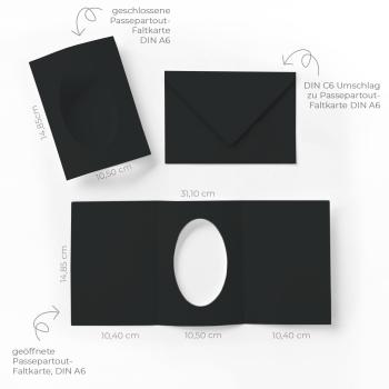 Passepartoutkarte mit ovalem Ausschnitt und Briefumschlag, DIN C6 in schwarz
