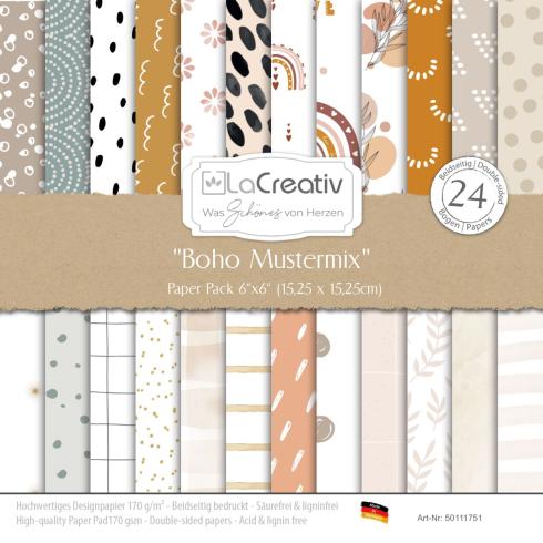 LaCreativ - Designpapier "Boho Mustermix" Paper Pack 6x6" - 24 Bogen