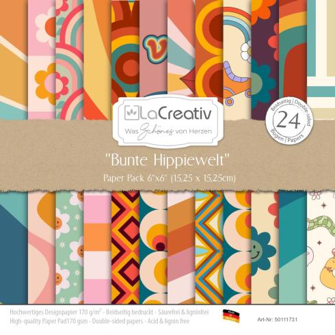 LaCreativ - Designpapier "Bunte Hippiewelt" Paper Pack 6x6" - 24 Bogen