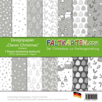 Designpapier 12"x12" beidseitig  bedruckt "Classic Christmas" in achatgrau