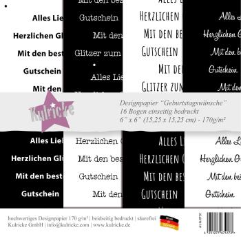 Kulricke Designpapier - "Geburtstagswünsche"  Paper Pack 6" 170g/m²