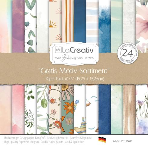 Gratis ab 80 € - LaCreativ - Designpapier "Motiv-Sortiment" Paper Pack 6x6" - 24 Bogen