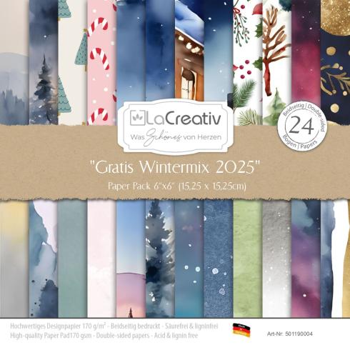 Gratis ab 80 € - LaCreativ - Designpapier "Gratis Wintermix 2025" Paper Pack 6x6" - 24 Bogen