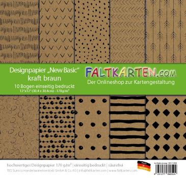 Designpapier 12"x12" 170gr "New Basic - kraft braun" 10 Bogen