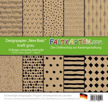 Designpapier 12"x12" 170gr "New Basic - kraft grau" 10 Bogen