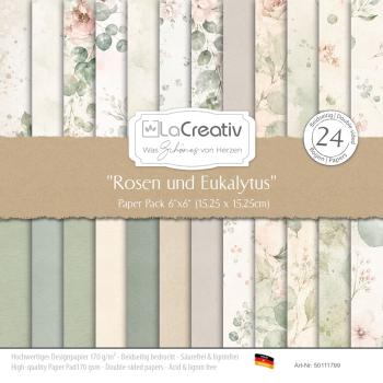 LaCreativ - Designpapier "Rosen und Eukalytus" Paper Pack 6x6" - 24 Bogen