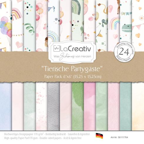 LaCreativ - Designpapier "Tierische Partygäste" Paper Pack 6x6" - 24 Bogen